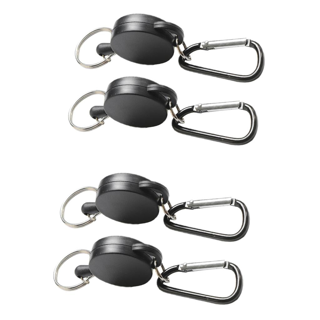 4pcs Retractable Keychain Steel Reel Recoil Key Ring Belt Clip Spring Pull