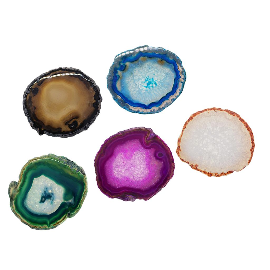 5 Pieces 60-80mm Natural Agate Quartz Crystal Slice Coaster Home Ornament