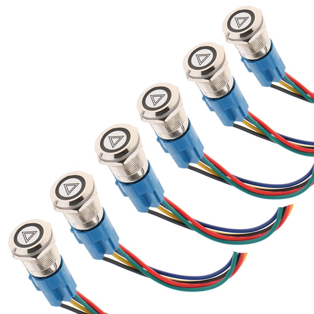 6Pcs 19mm CAR Emergency Hazard Warning Flash Light Switch Push Button ON/OFF