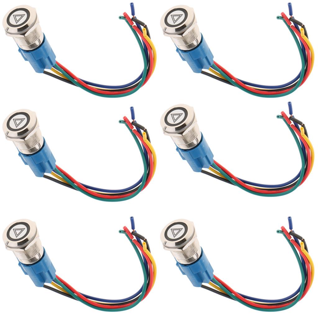 6Pcs 19mm CAR Emergency Hazard Warning Flash Light Switch Push Button ON/OFF