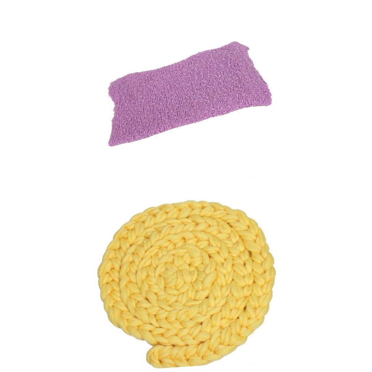 2 Pcs Newborn Baby Photo Props Stretch Knit Wrap + Braided Knitted Basket
