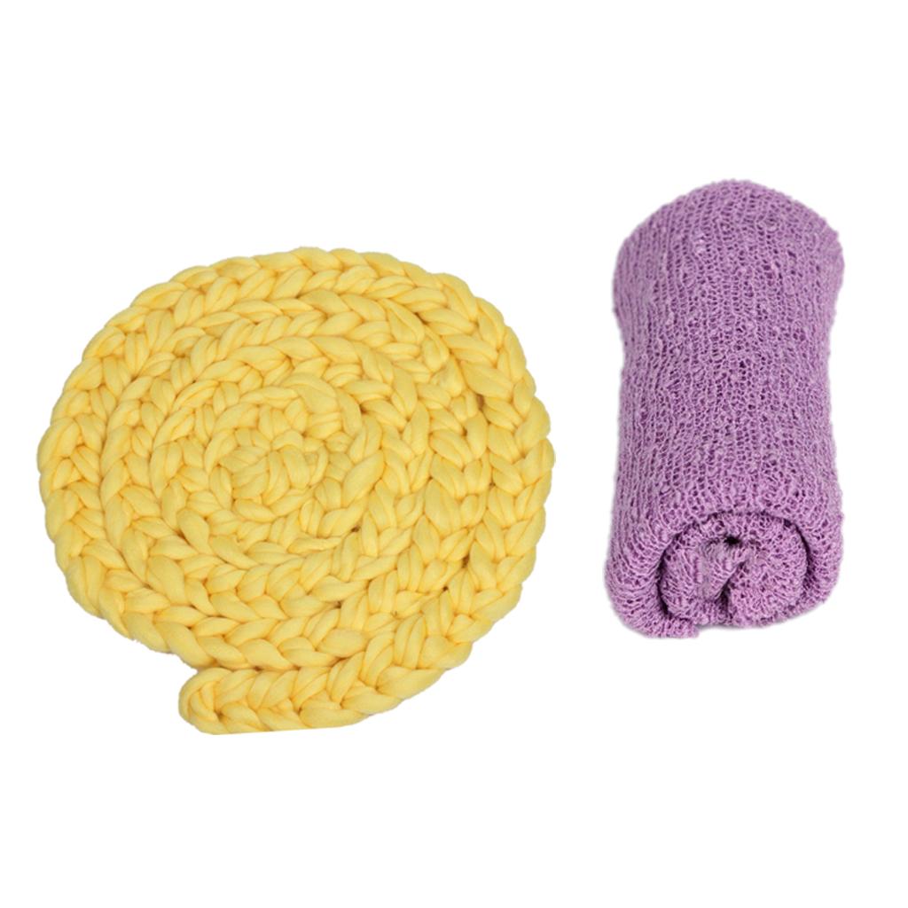 2 Pcs Newborn Baby Photo Props Stretch Knit Wrap + Braided Knitted Basket