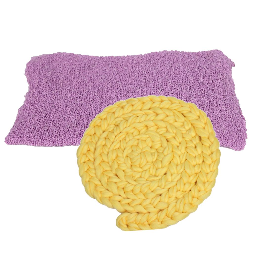 2 Pcs Newborn Baby Photo Props Stretch Knit Wrap + Braided Knitted Basket