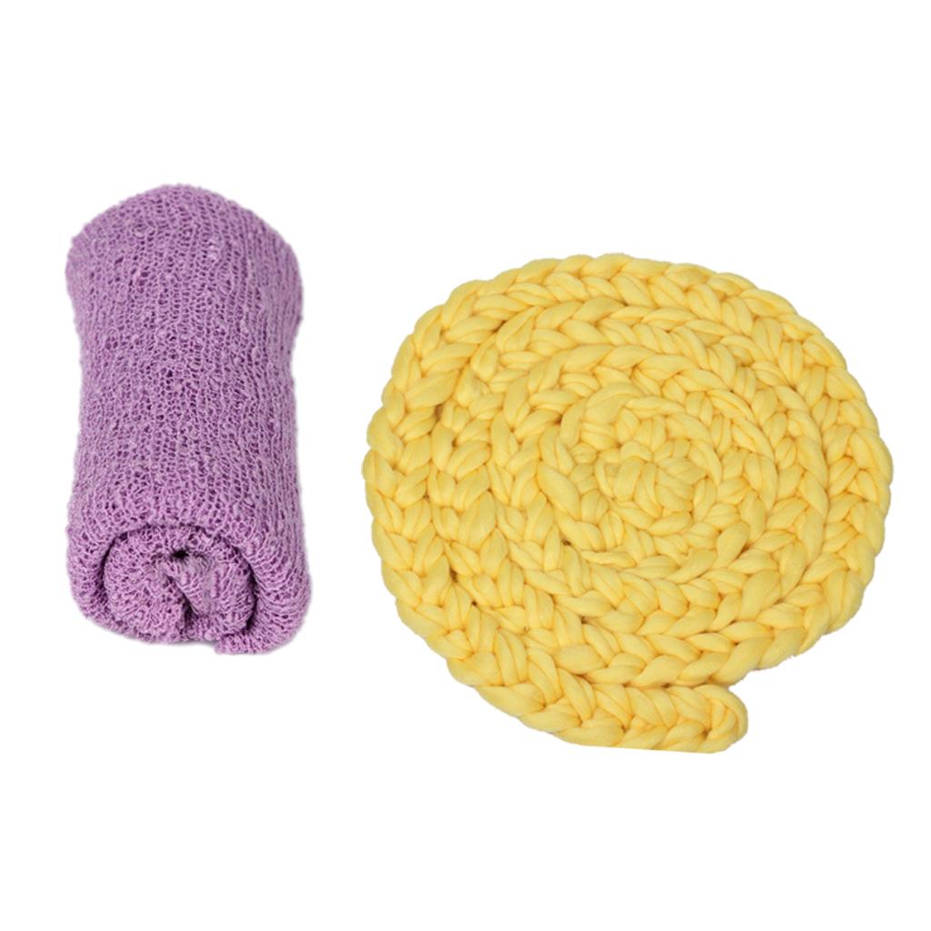 2 Pcs Newborn Baby Photo Props Stretch Knit Wrap + Braided Knitted Basket