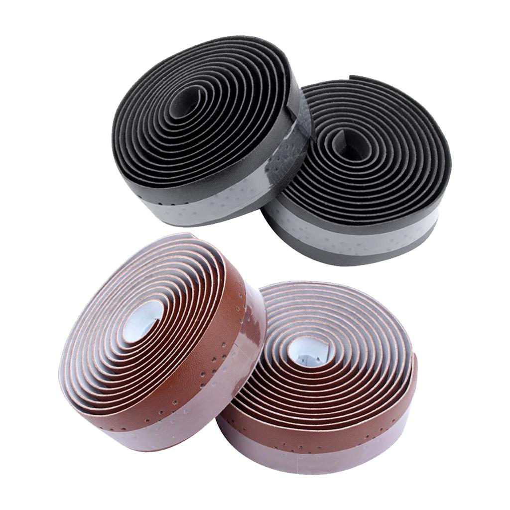 4Pcs Breathable Bicycle Bike Handlebar Tape PU Leather Strap Wrap Black