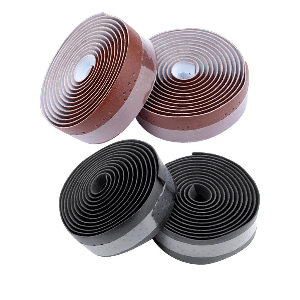 4Pcs Breathable Bicycle Bike Handlebar Tape PU Leather Strap Wrap Black