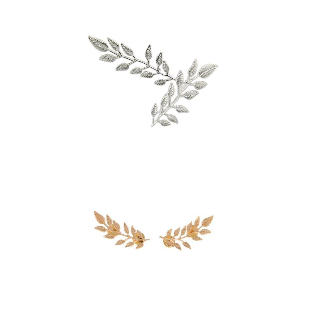 2 Pairs Bohemian Style Leaf Charms Collar Lapel Pin Brooch Silver Gold