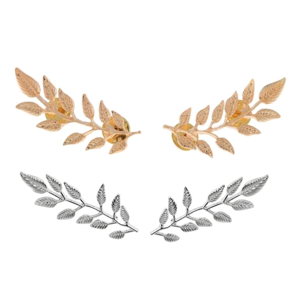 2 Pairs Bohemian Style Leaf Charms Collar Lapel Pin Brooch Silver Gold