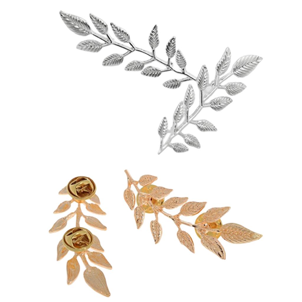 2 Pairs Bohemian Style Leaf Charms Collar Lapel Pin Brooch Silver Gold