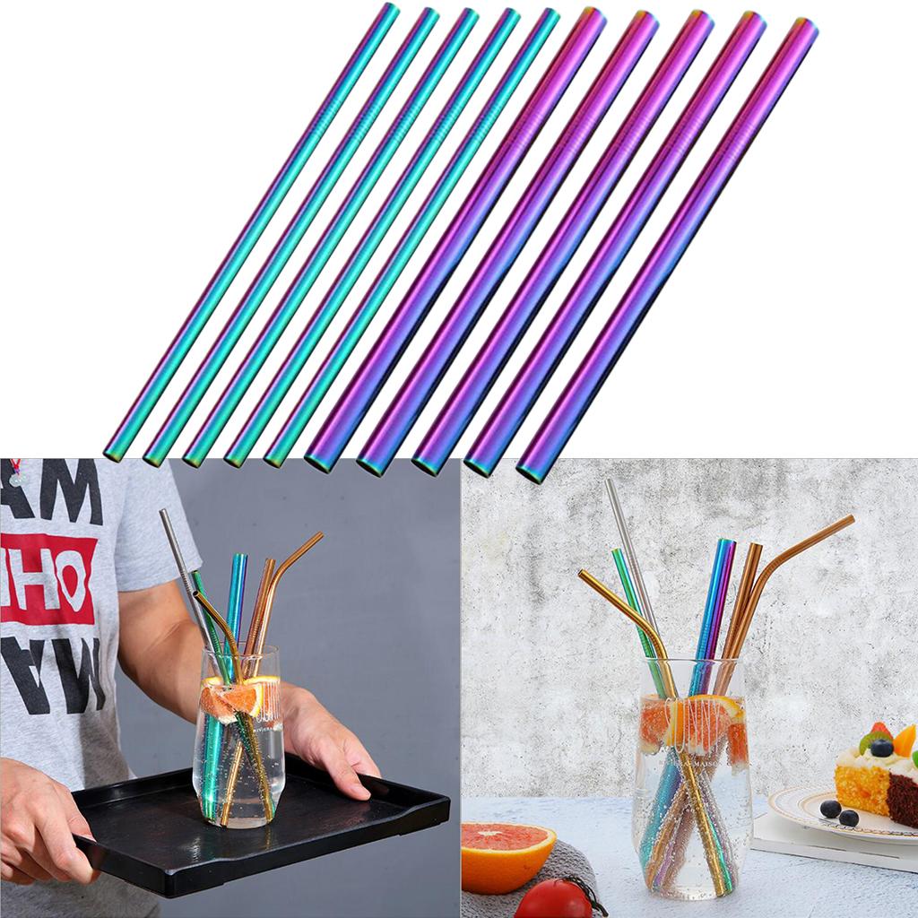 10pcs Stainless Steel Drinking Cocktail Straws Party Supplies Multicolor