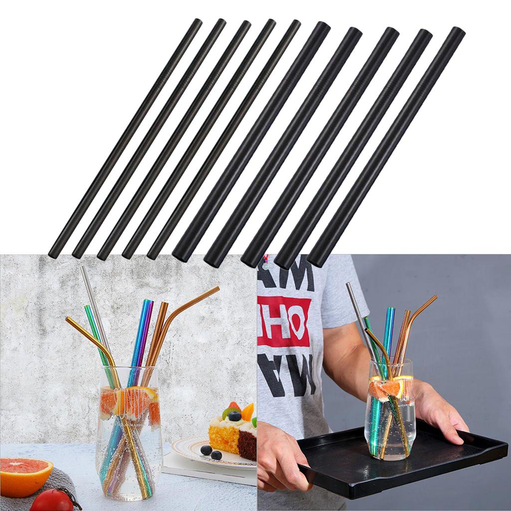 10pcs Stainless Steel Drinking Straws Cocktail Straws Party Supplies Black