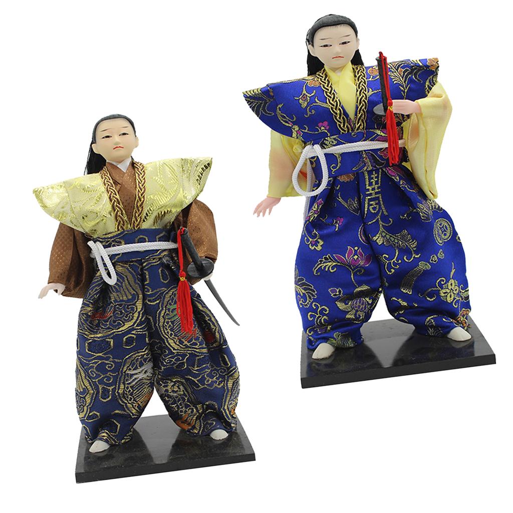 2Pcs Vintage Japanese Samurai Kimono Doll Oriental Dolls Model Craft 12inch