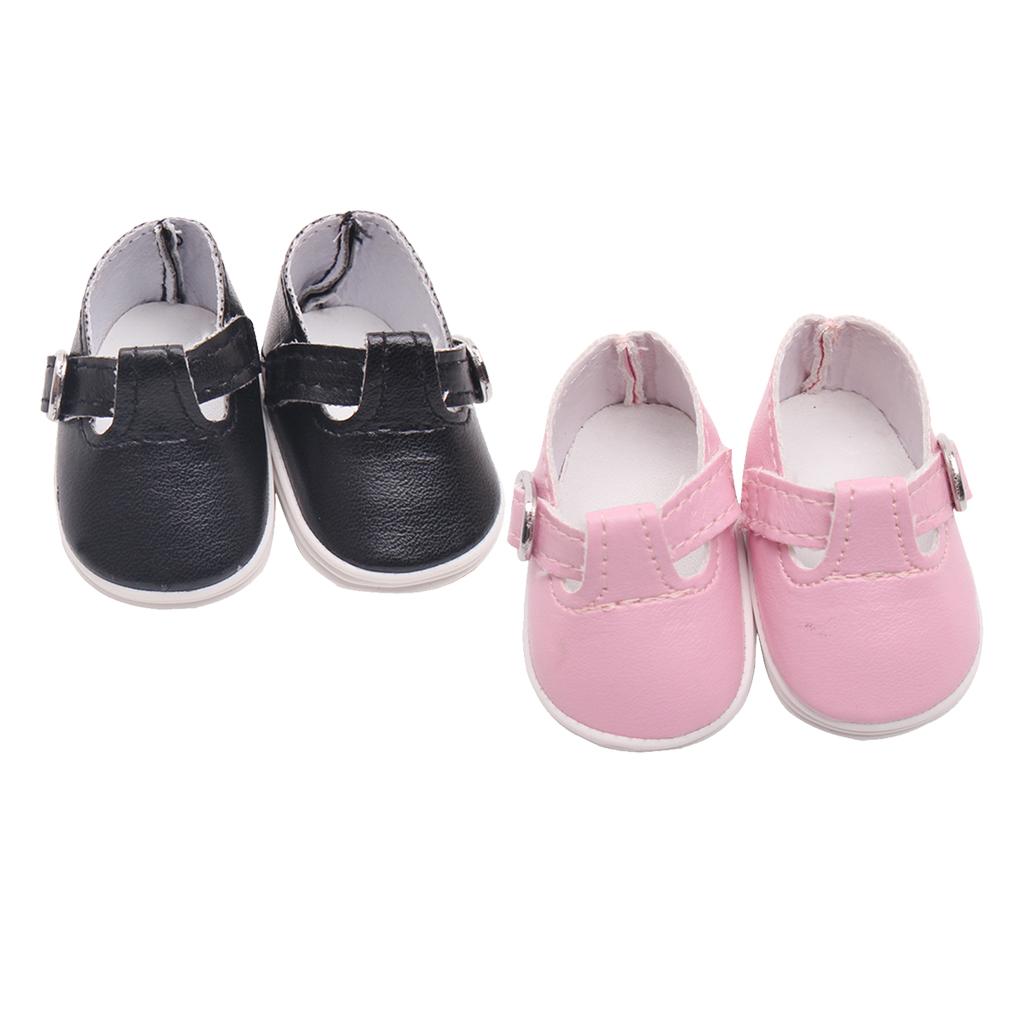 2 Pairs PU Leather Shoes with Buckles for Mell Chan 14.5 "