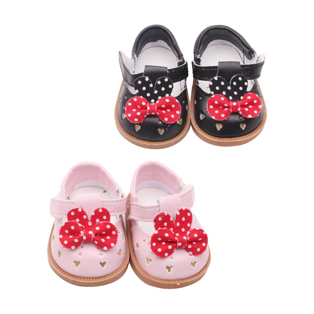 2 Pair Cute PU Leather Shoes Bowknot Shoes for 18 Dolls Accs "