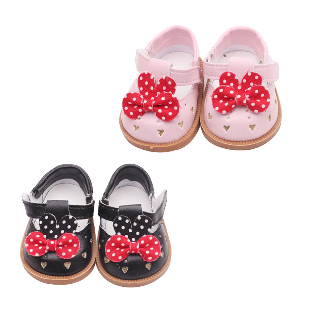 2 Pair Cute PU Leather Shoes Bowknot Shoes for 18 Dolls Accs "