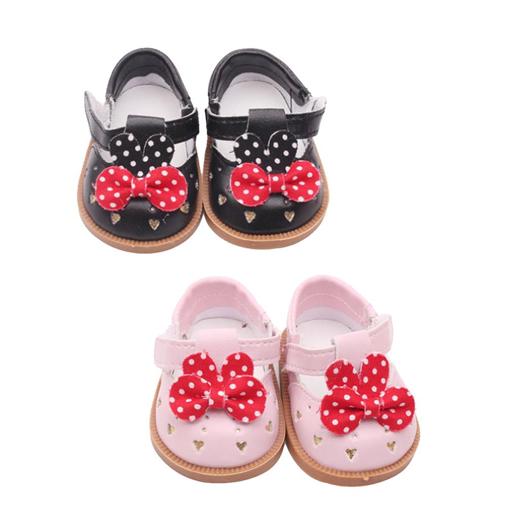 2 Pair Cute PU Leather Shoes Bowknot Shoes for 18 Dolls Accs "