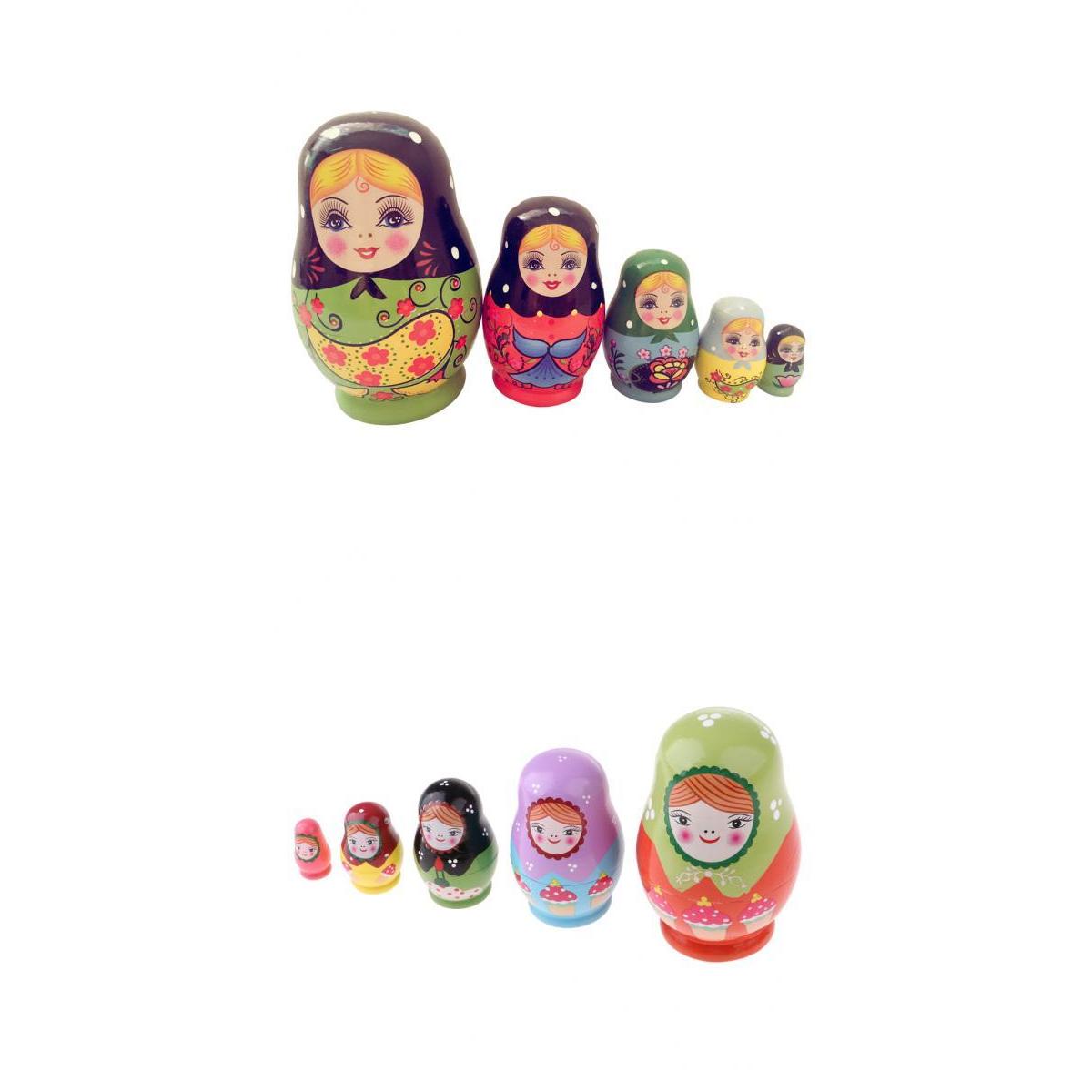 2 Set Wooden Russian Nesting Dolls Kits Matryoshka for Doll Kids Xmas Gifts