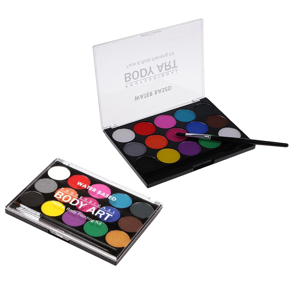 2 Set 15 Colors Non-toxic Face & Body Paint Palette Make Up Fancy Party Kit