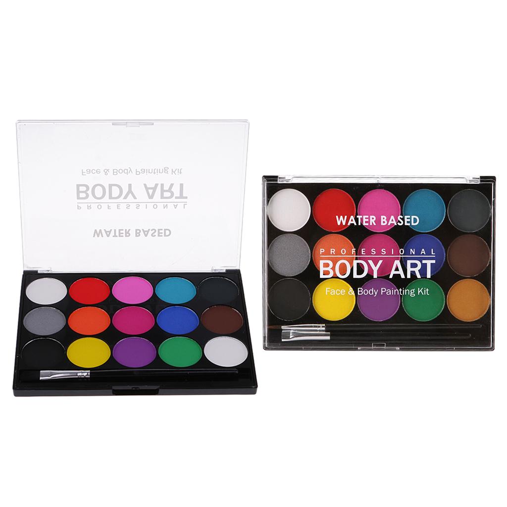 2 Set 15 Colors Non-toxic Face & Body Paint Palette Make Up Fancy Party Kit