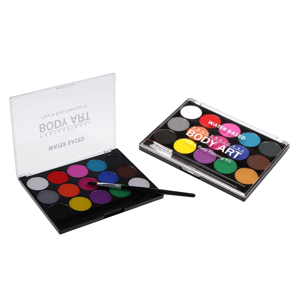 2 Set 15 Colors Non-toxic Face & Body Paint Palette Make Up Fancy Party Kit