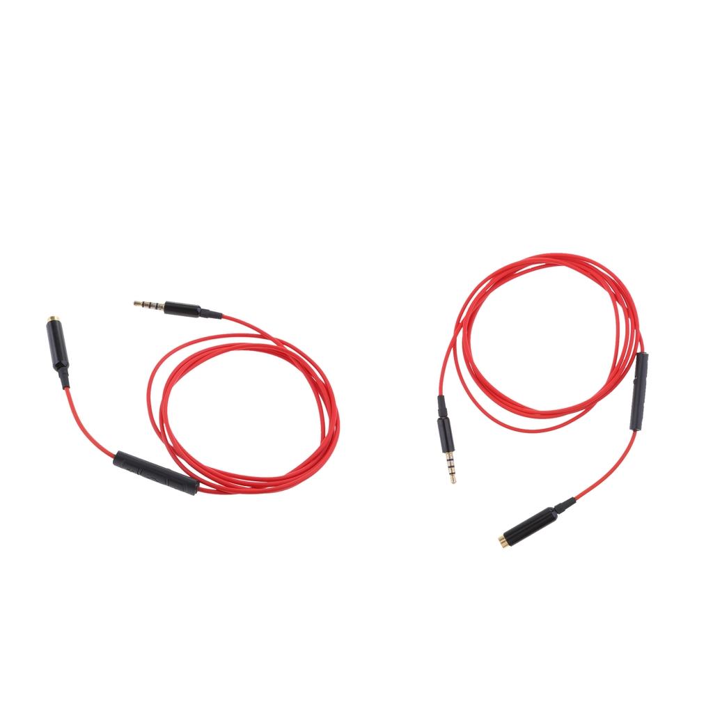 2x 3.5mm Male to 3.5mm Female Stereo Audio Cable with remote & mic Red