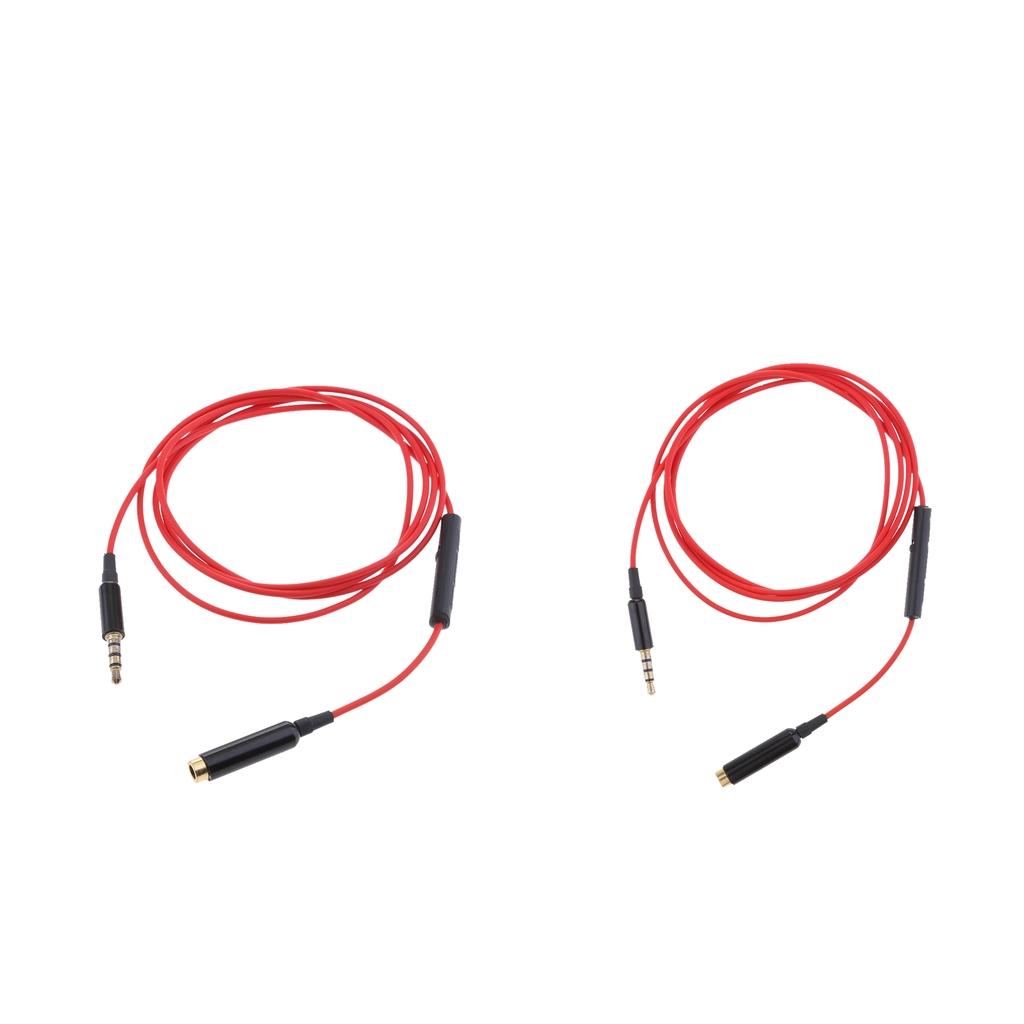 2x 3.5mm Male to 3.5mm Female Stereo Audio Cable with remote & mic Red