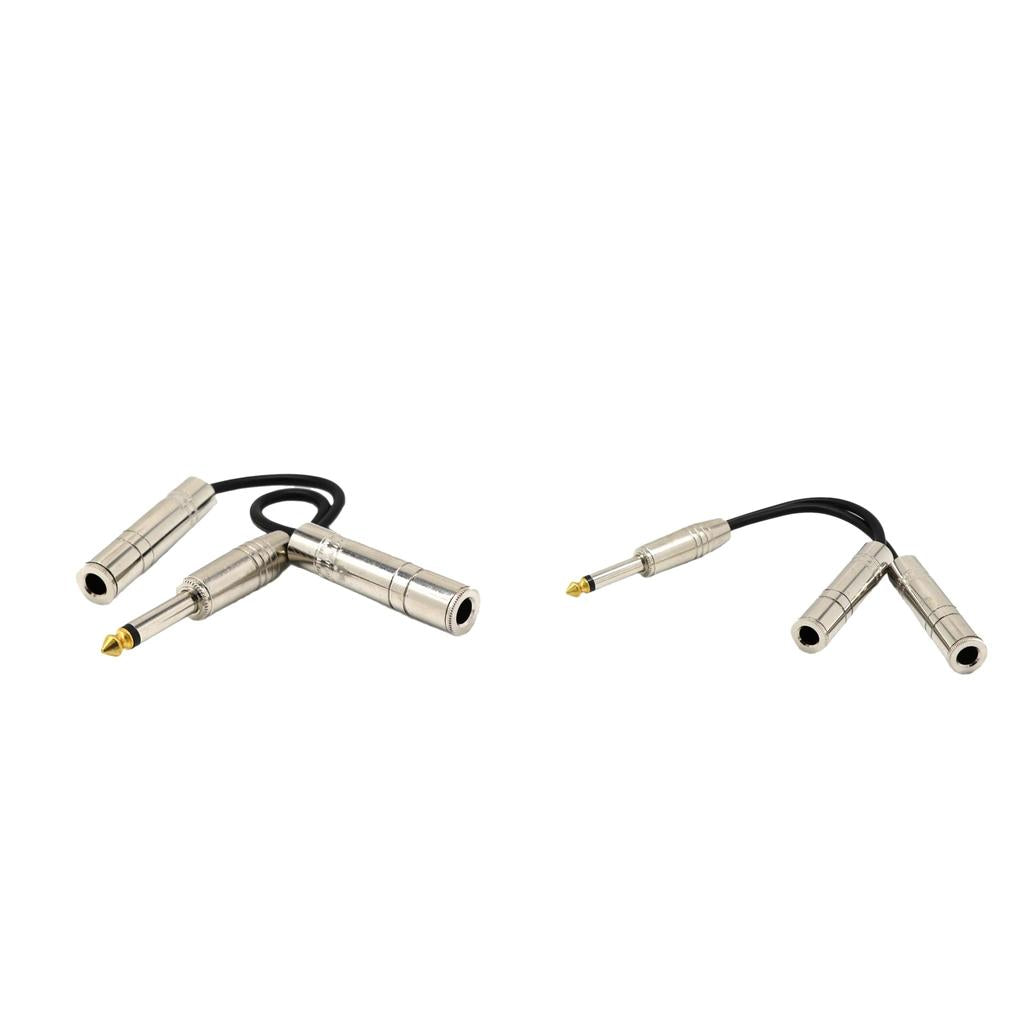 2x 6.35mm Mono Plug Male to Dual 1/4 6.35mm Jack Female Splitter Adapter "
