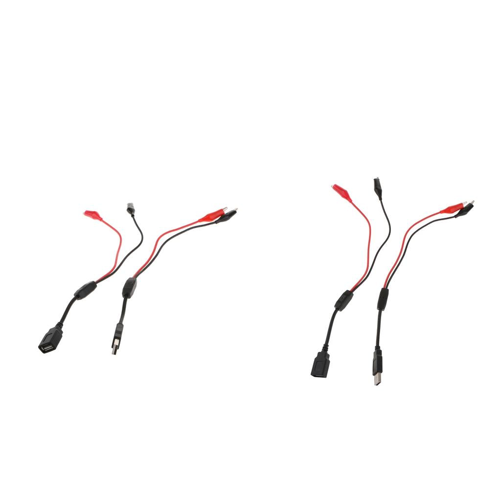 2x Alligator Clips to USB Male + Alligator Clips to USB Female Test Wire