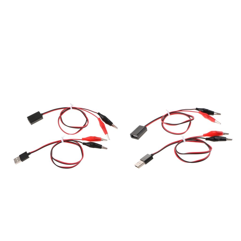 2x Alligator Clips to USB Male + Alligator Clips to USB Female Test Lead