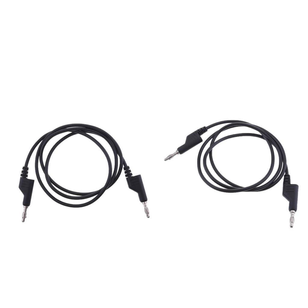 2Pieces 4mm Stackable Banana Plug Wire Soft Silicone Test Cable Lead Black