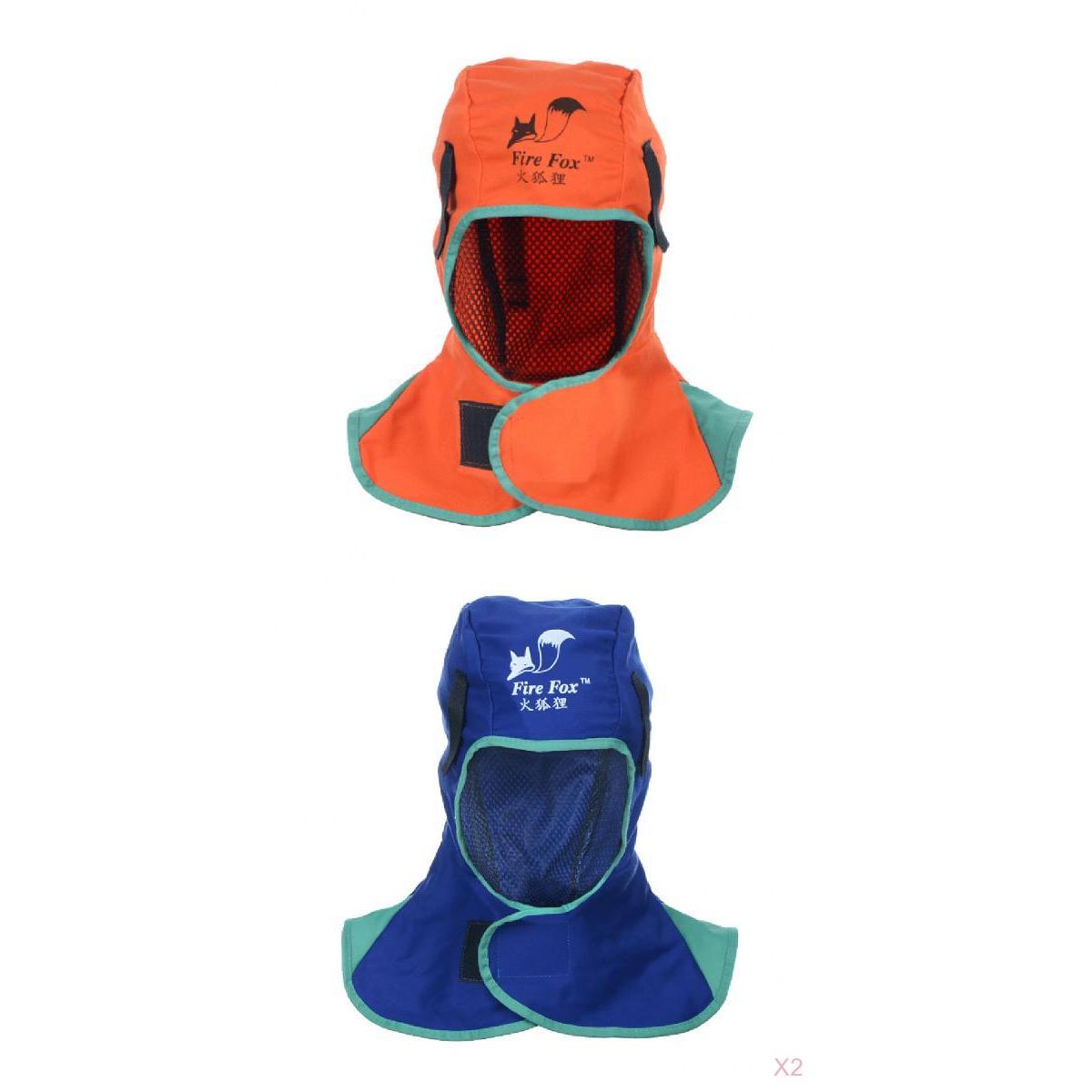 3x Flame Retardant Safey Helmet Neck Hood Welder Head Cover (Blue+Orange)