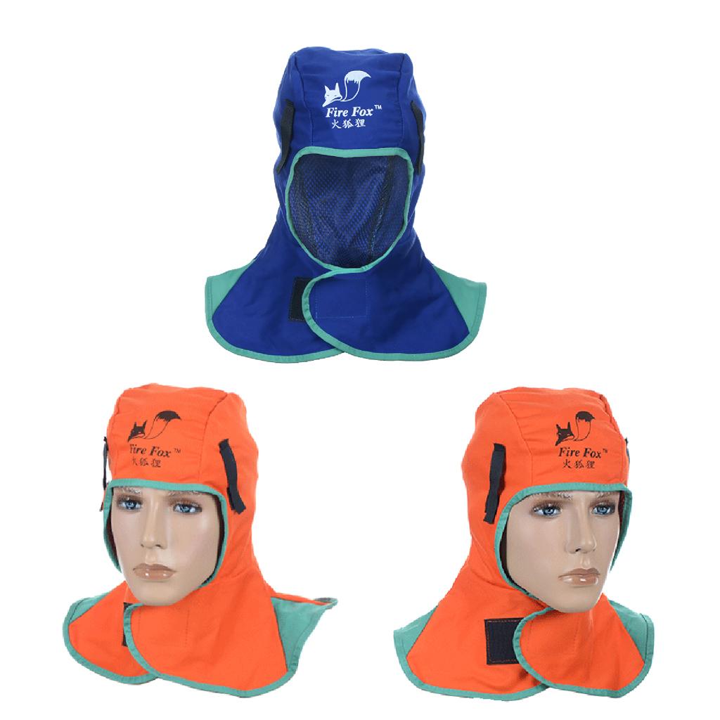 3Pcs Flame Retardant Safey Helmet Welding Neck Protective Hood Orange+Blue