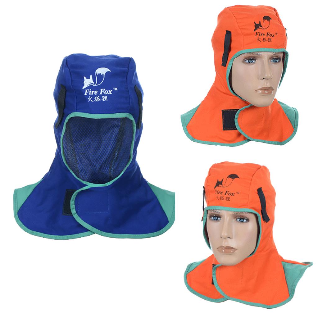 3Pcs Flame Retardant Safey Helmet Welding Neck Protective Hood Orange+Blue