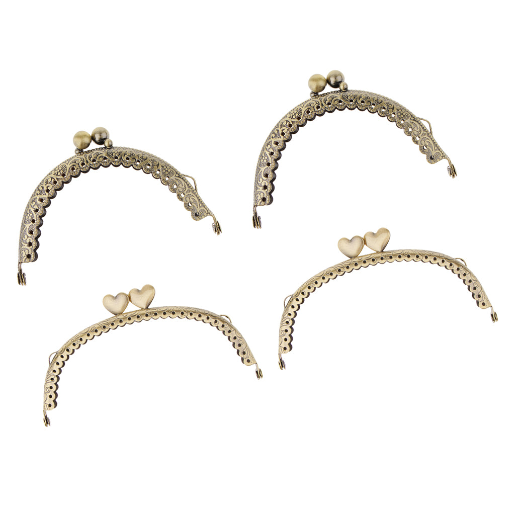 4x Antique Bronze Purse Frame Heart Kiss Clasp Lock Bag Coin Change Bag DIY