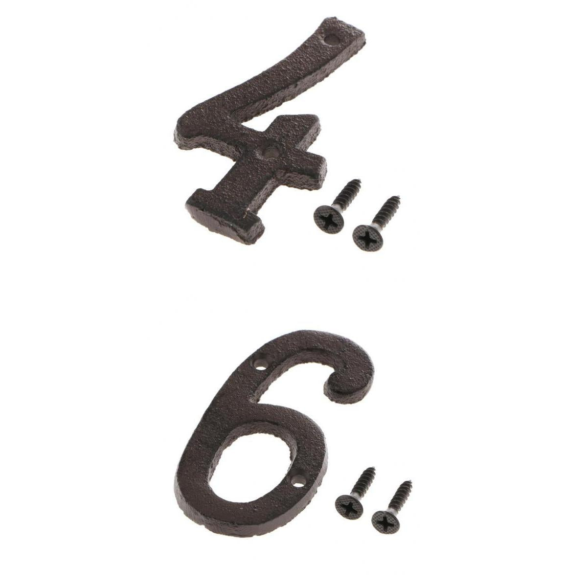 2x Wrought Iron Antique House Door Number Sign Plaque DIY Digit Numbers 4 6