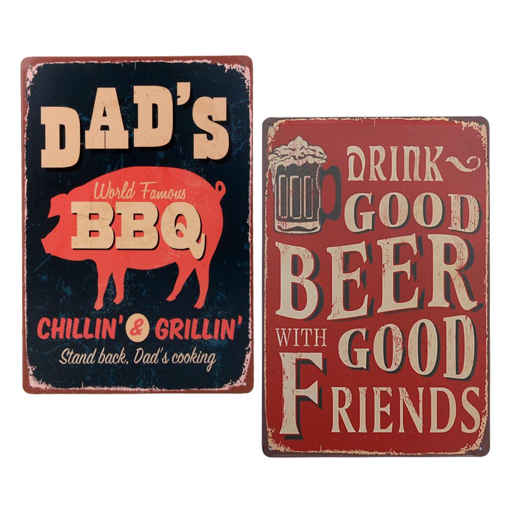 2x Vintage Metal Tin Sign Plaque Wall Art Poster Sheet Cafe Bar Pub Beer