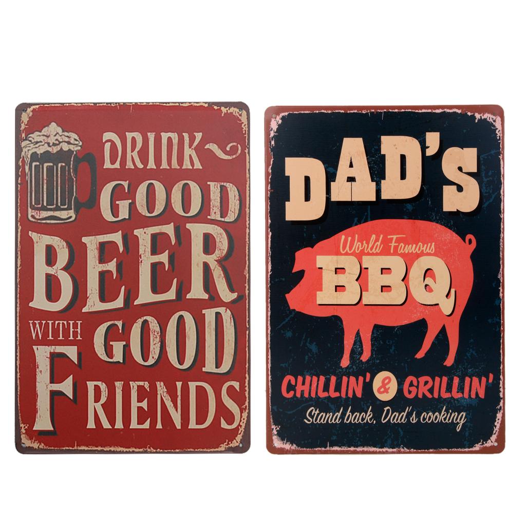 2x Vintage Metal Tin Sign Plaque Wall Art Poster Sheet Cafe Bar Pub Beer