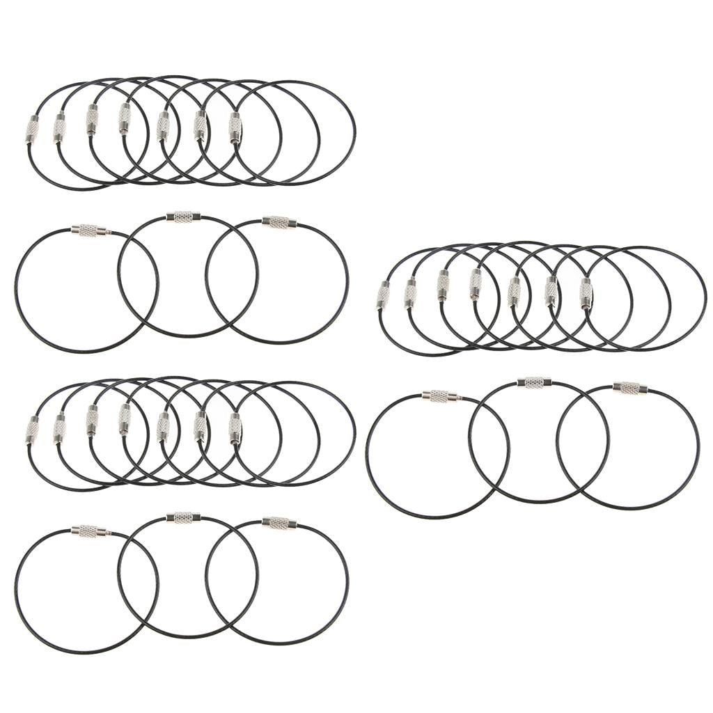 30Pcs Cable Wire Loop Luggage Tag Loops Stainless Steel Wire Straps Black