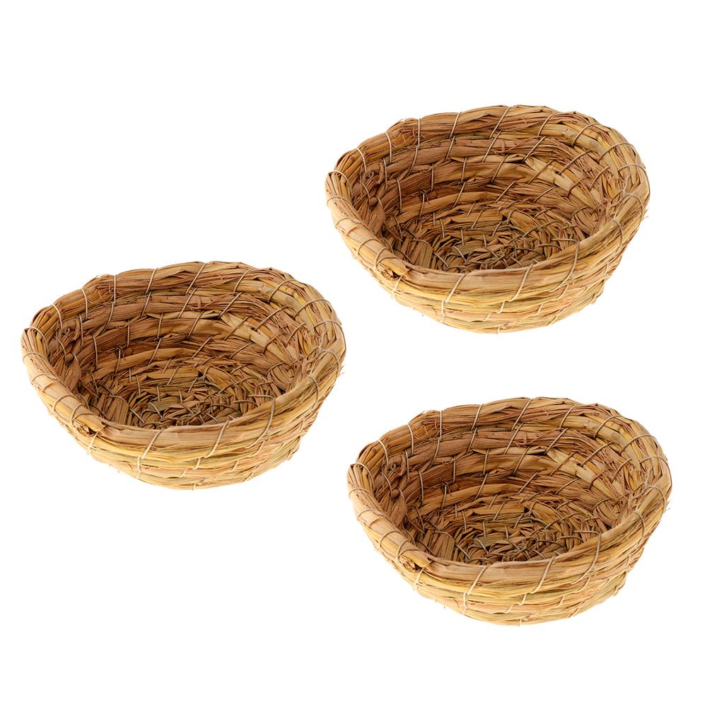 3Pcs Woven Straw Bird Nest Cage Birdhouse/Bed House for Parrot Pigeon