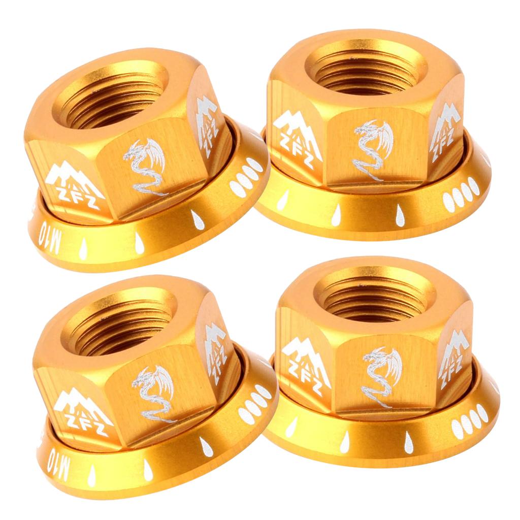 4Pcs Bicycle Hubs Nut M10 Folding Fixed Gear Bike Wheel Hubs Axle Screw Gold