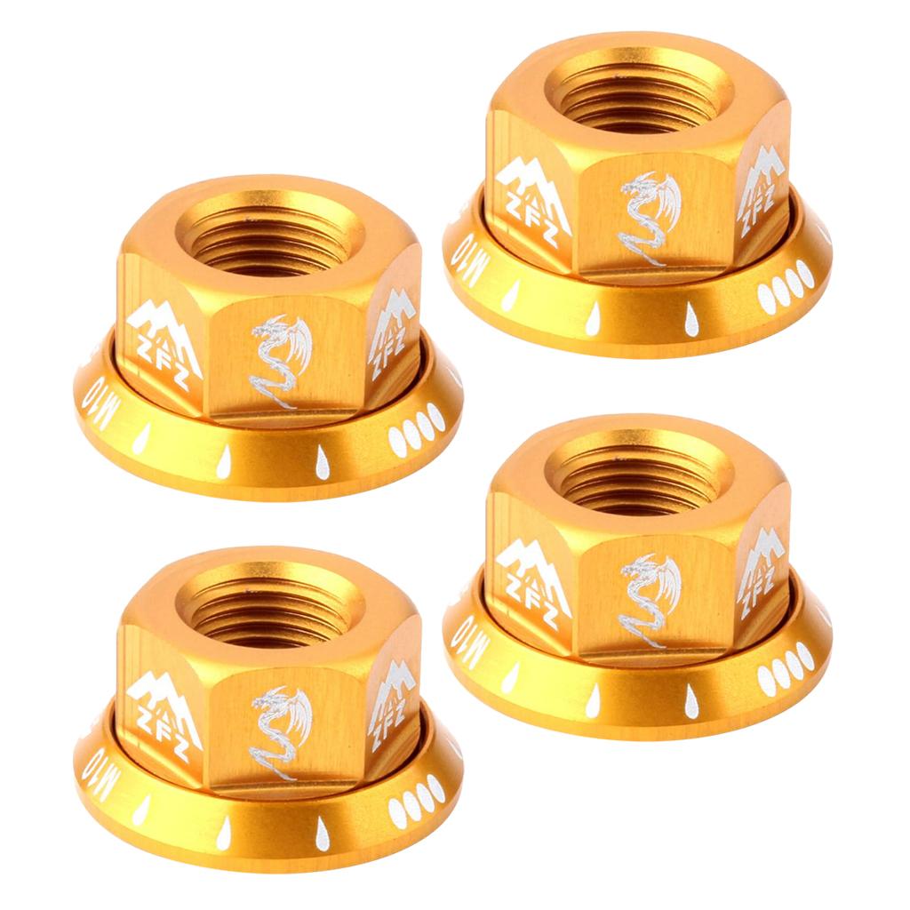 4Pcs Bicycle Hubs Nut M10 Folding Fixed Gear Bike Wheel Hubs Axle Screw Gold