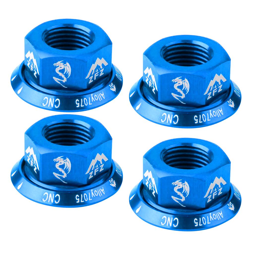 4Pcs Bicycle Hubs Nut M10 Folding Fixed Gear Bike Wheel Hubs Axle Screw Blue