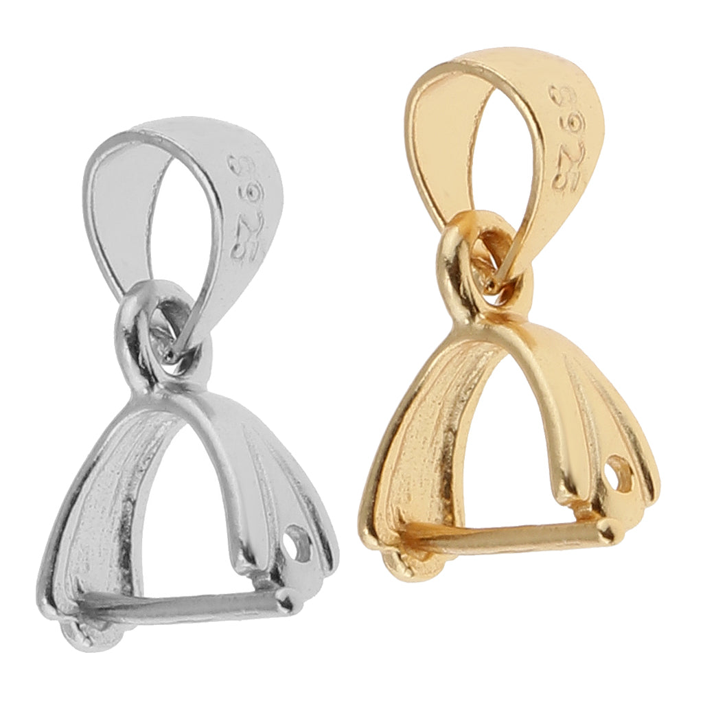 2 Pieces 925 Sterling Silver Pinch Clip Bail Clasp Charm Pendant Connector 5.5mm