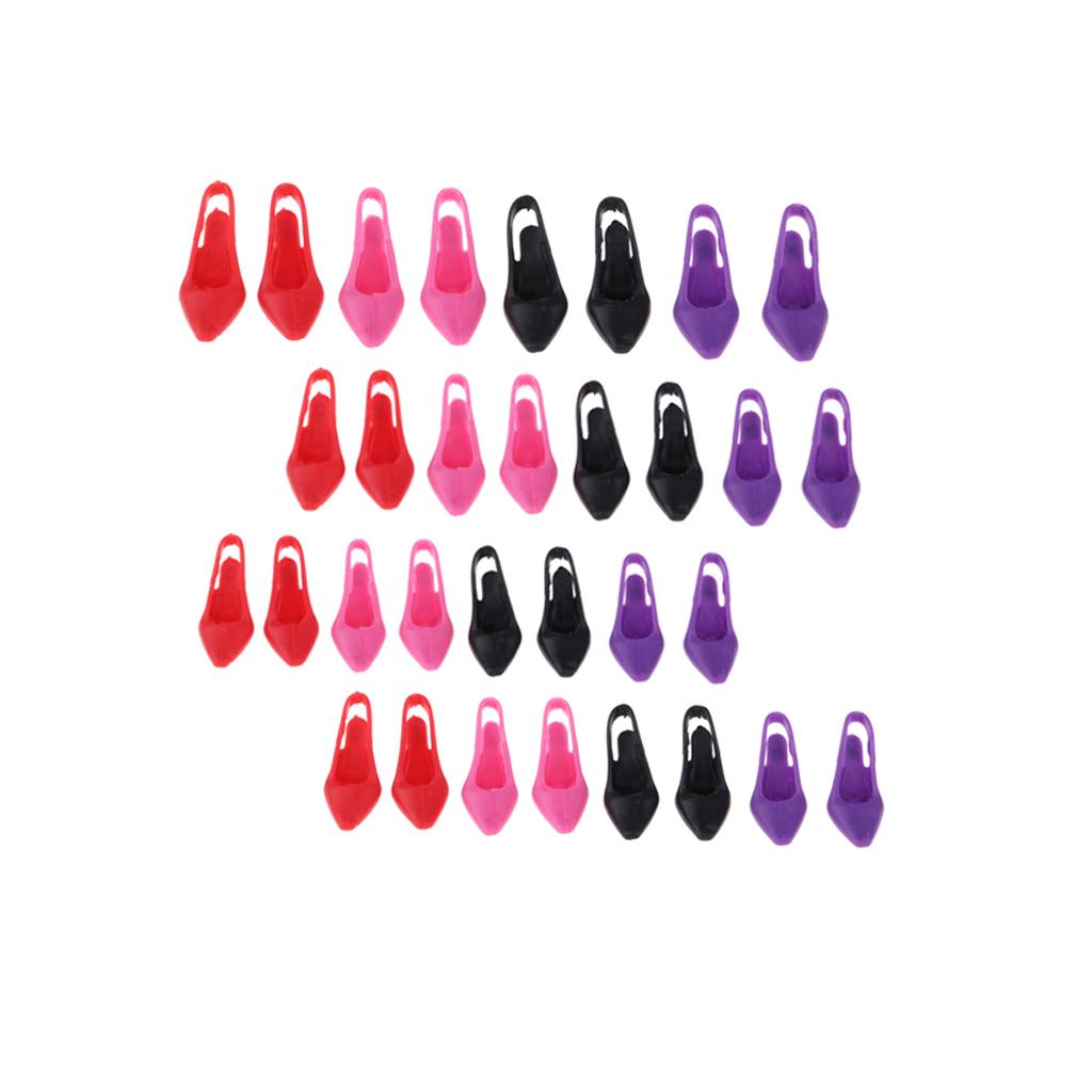 16 Pairs 1/6 Miniature Dollhouse Plastic High Heel Shoes Figures Doll Decor