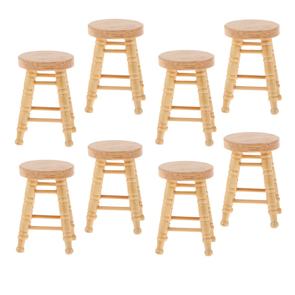 8pcs 1/12 Dollhouse Miniatures Furniture Wooden DIY Mini Round Stool Model