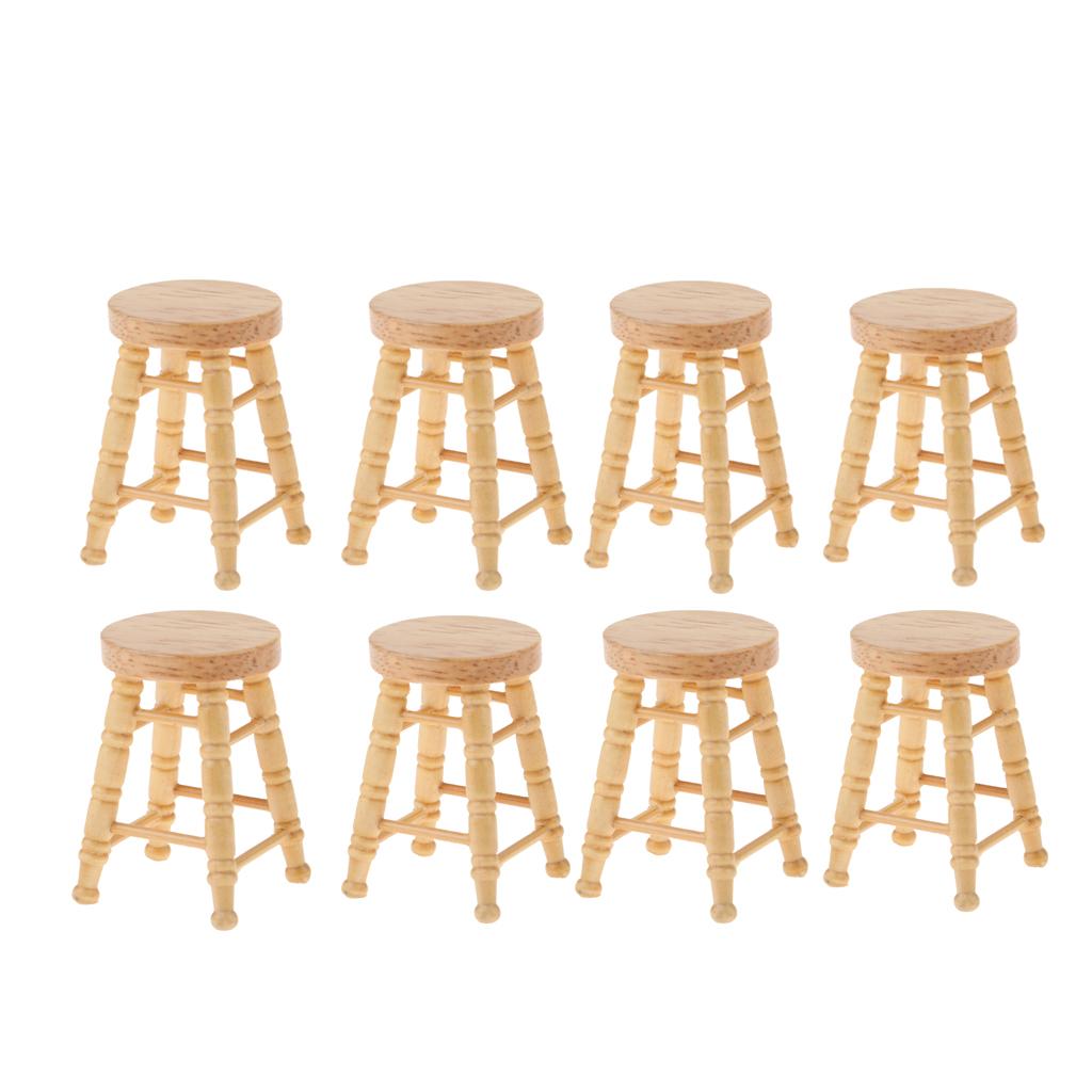 8pcs 1/12 Dollhouse Miniatures Furniture Wooden DIY Mini Round Stool Model