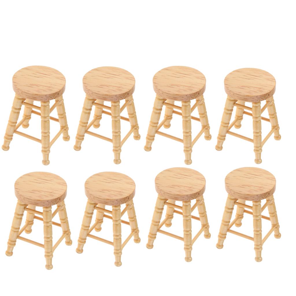 8pcs 1/12 Dollhouse Miniatures Furniture Wooden DIY Mini Round Stool Model