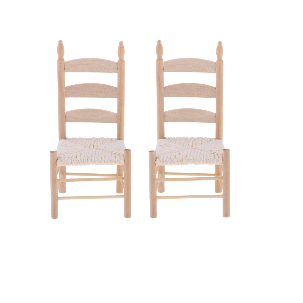 2pcs 1/12 Dollhouse Miniatures Furniture Wooden Mini Chair Natural Wood