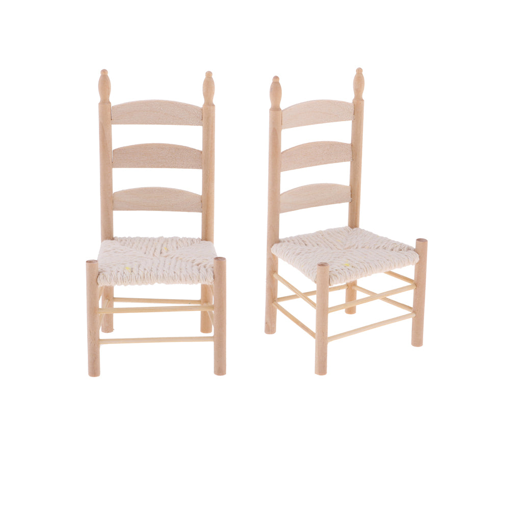 2pcs 1/12 Dollhouse Miniatures Furniture Wooden Mini Chair Natural Wood