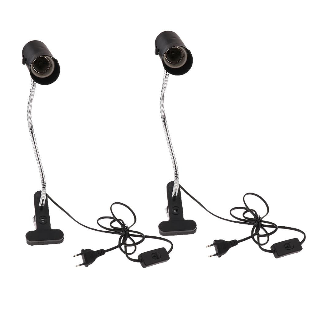 2 Pcs Gooseneck Reptile Ceramic Heating Light Bulb Lamp Holder E27 EU Plug